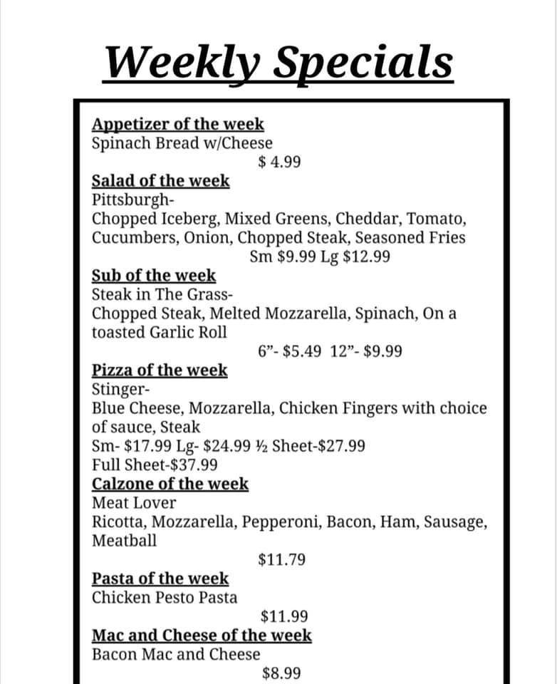 Menu at Buffalo Pizza Project pizzeria, North Tonawanda