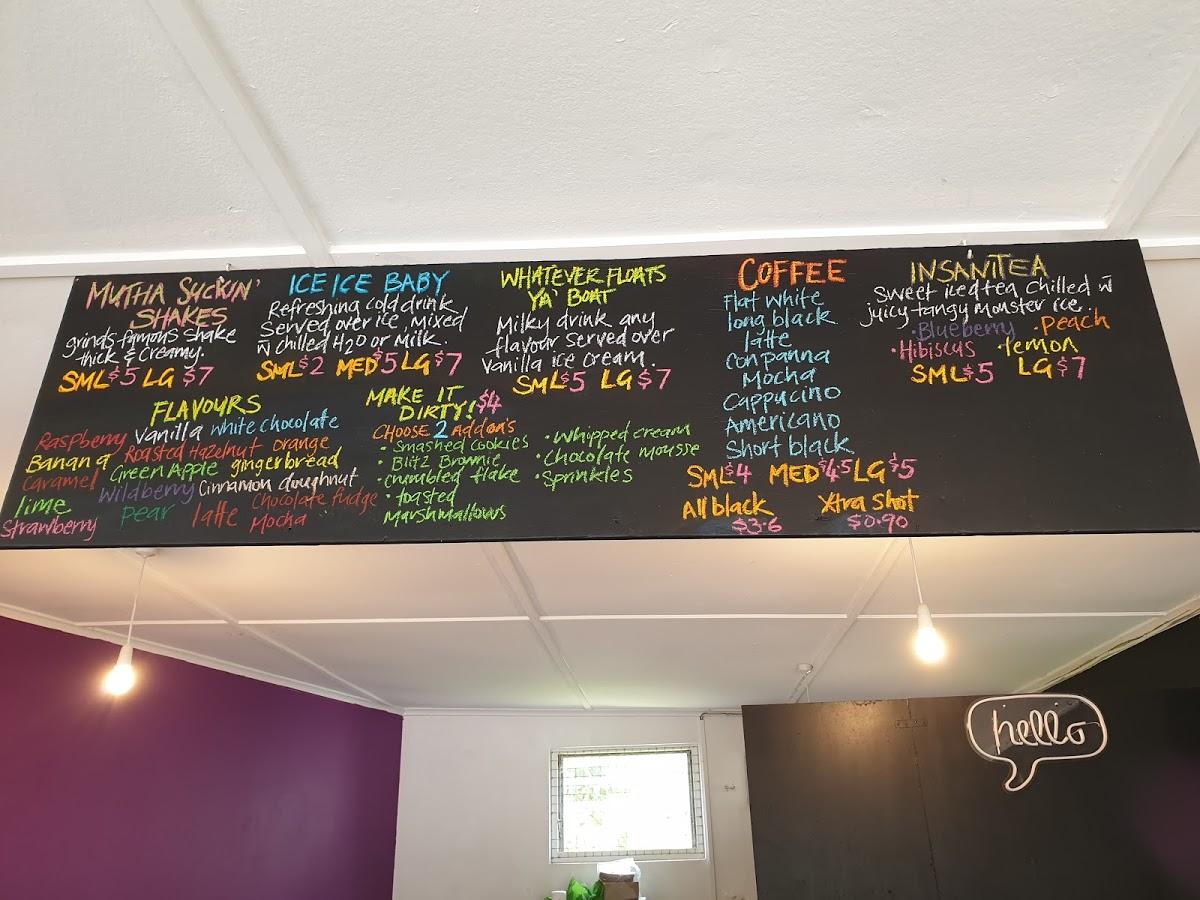 Menu at grind milk bar, Upper Hutt