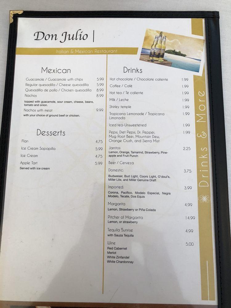 Menu at Don Julio restaurant, Fallon