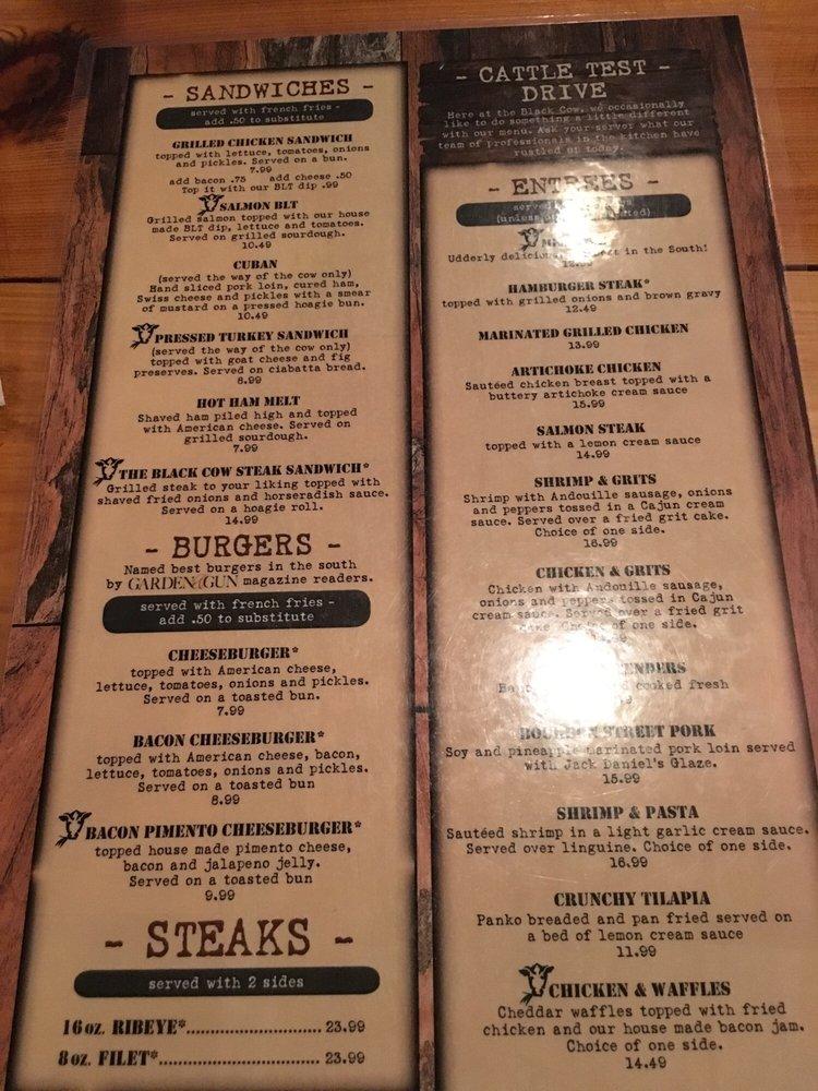 Menu at The Black Cow steakhouse, Columbus