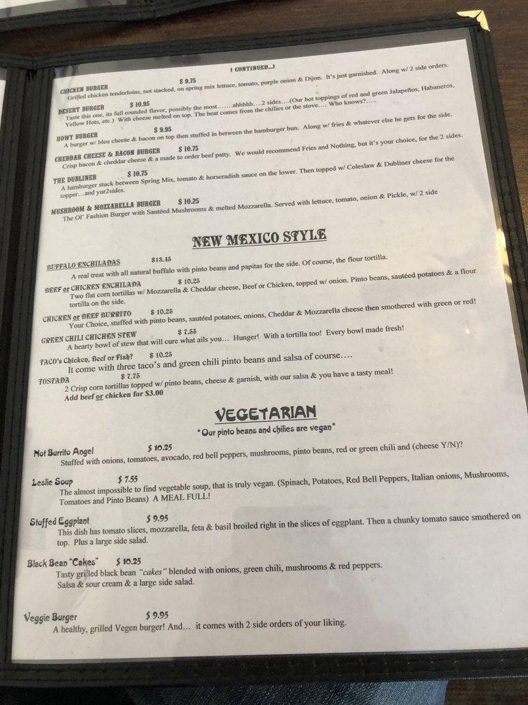 Menu at Placitas Cafe, Placitas