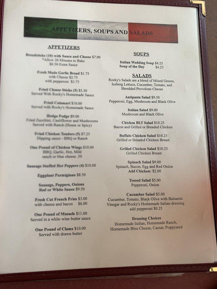 Menu at Rocky's Pizza & Restaurant, Parma