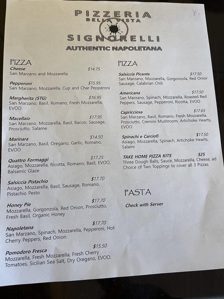 Menu at Pizzeria Bella Vista by Signorelli, Chesapeake