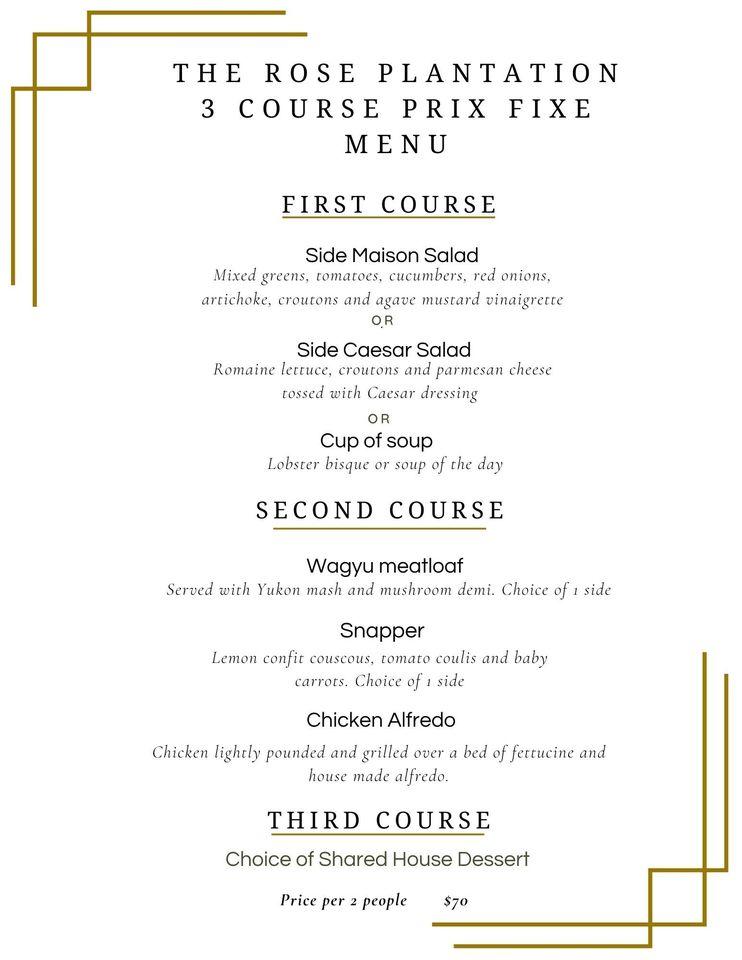 Menu at The Rose Plantation restaurant, Fruitland Park