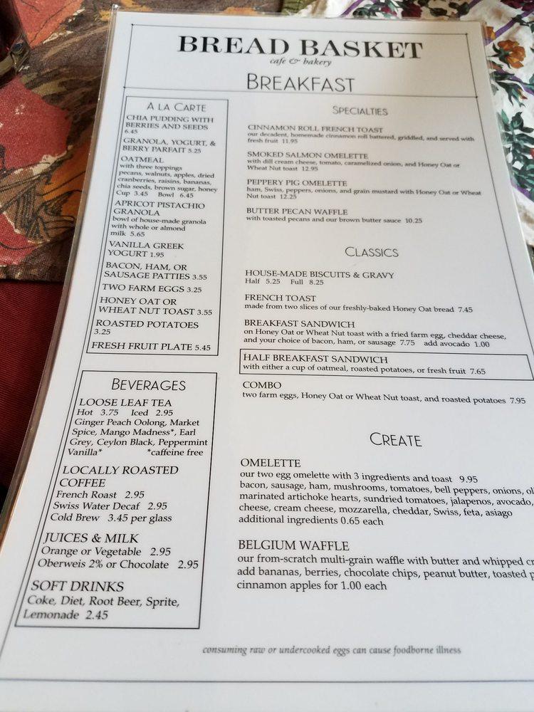 Menu at Bread Basket Cafe and Bakery, Danville