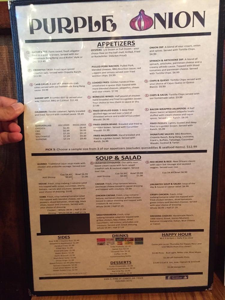 Menu at Purple Onion restaurant, Cabot, S Pine St