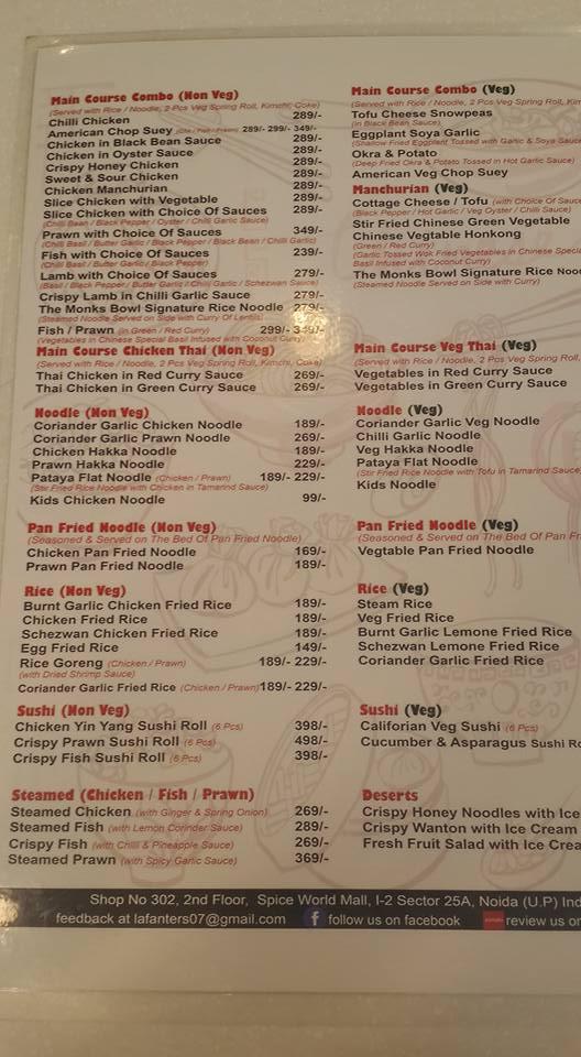 Menu at The Monks Bowl, Greater Noida