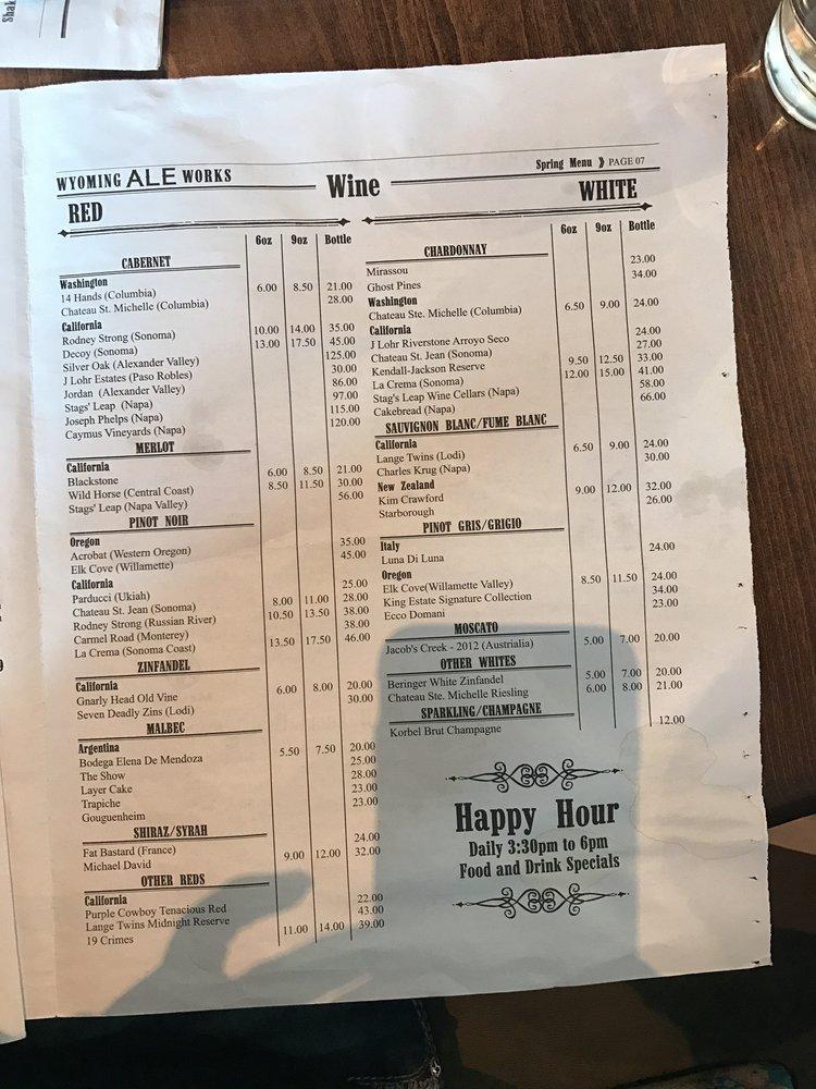 Menu at Wyoming Ale Works pub & bar, Casper, E 2nd St