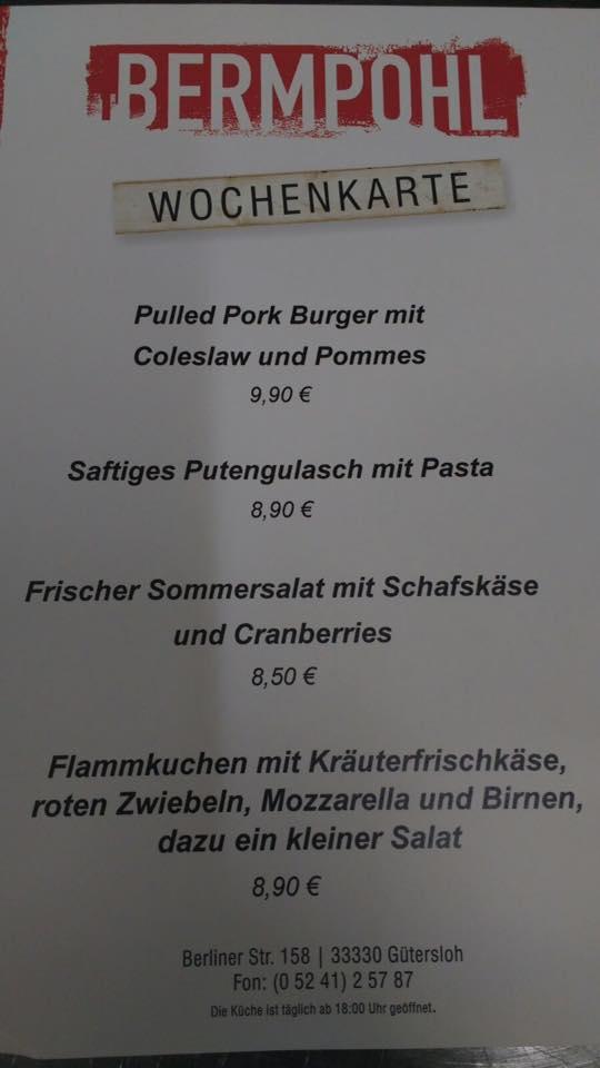 Speisekarte Von Bermpohl Restaurant, Gütersloh