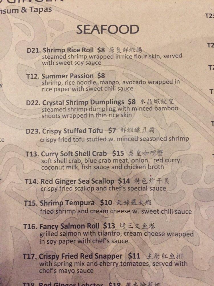 Menu at Red Ginger Dimsum & Tapas pub & bar, Asheville