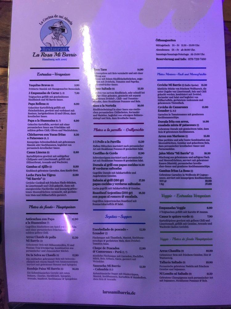 Menu at Restaurant La Rosa Mi Barrio, Hamburg, Wandalenweg 4