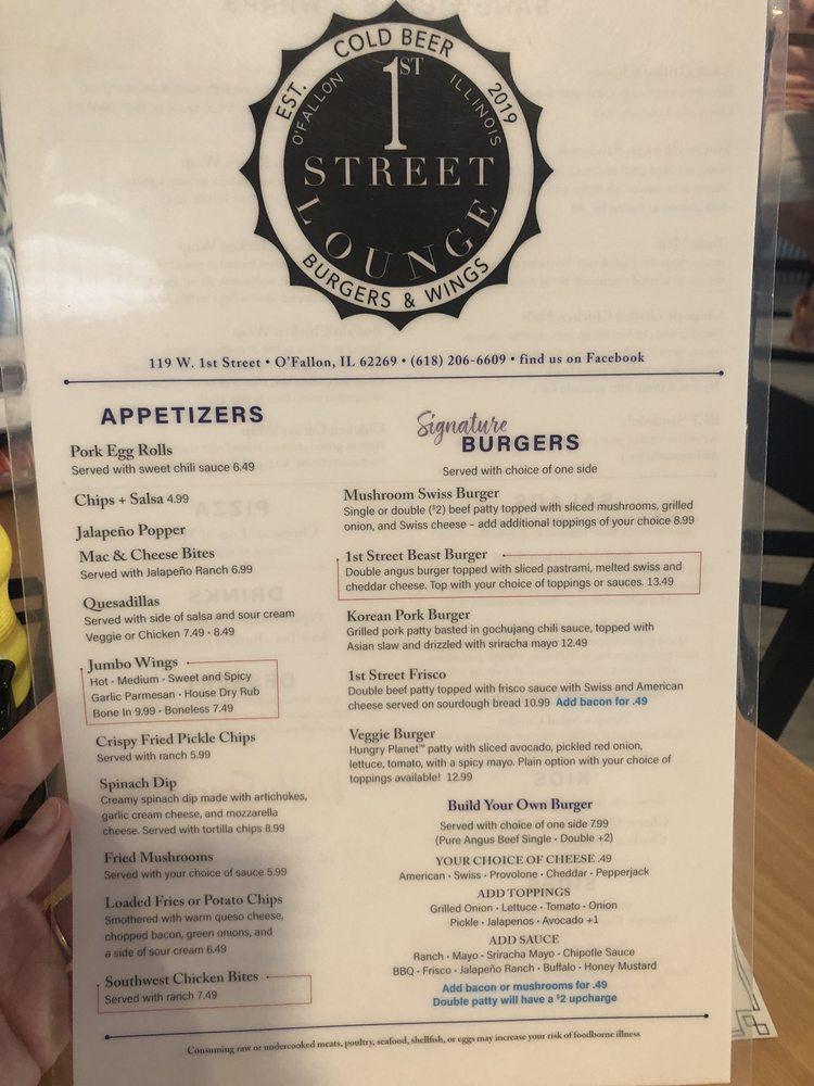 Menu at 1st Street Lounge pub & bar, O'Fallon