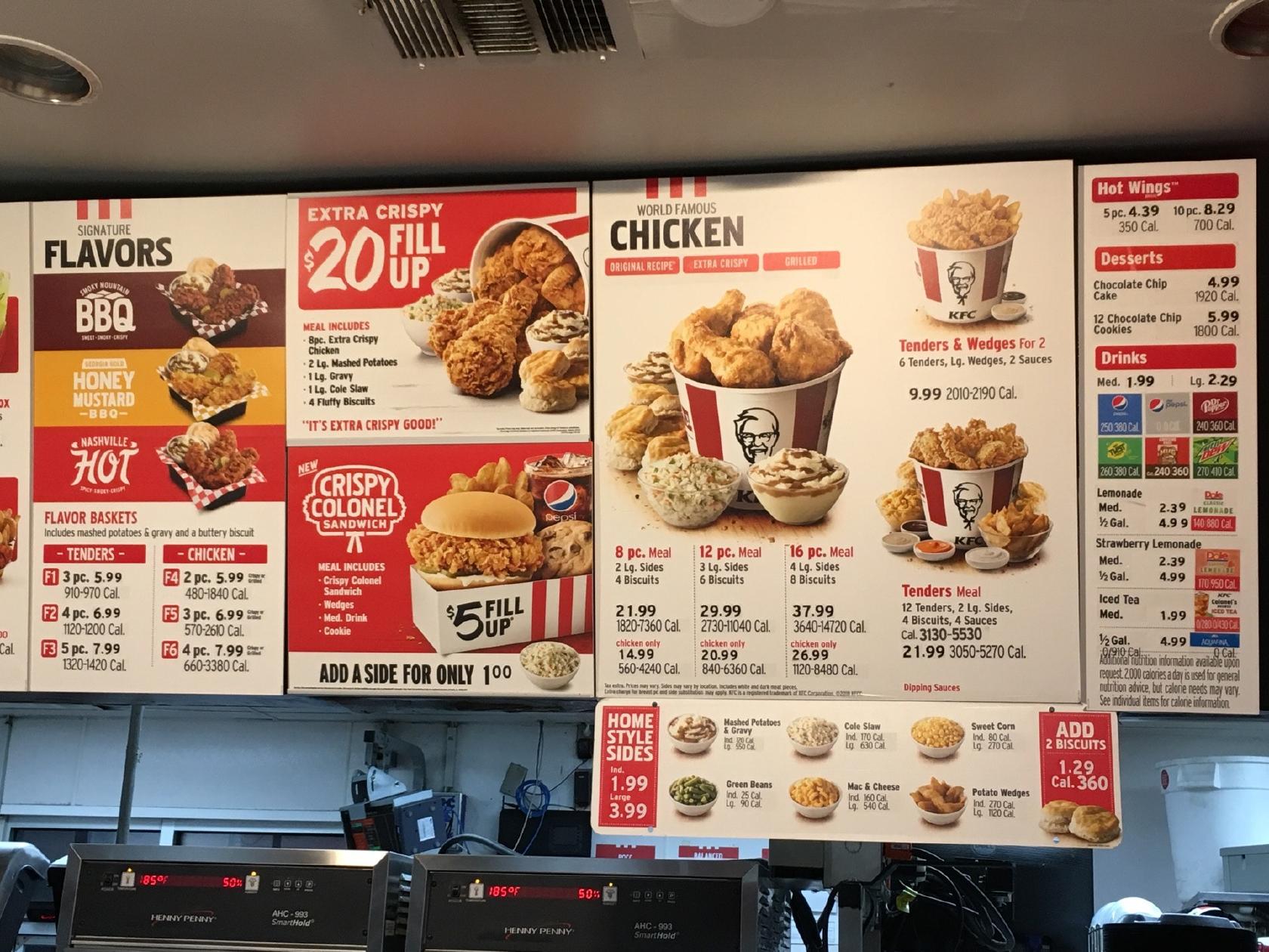 Menu at KFC fast food, Houston, 6420 Westheimer Rd