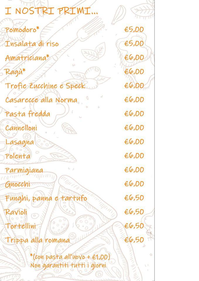 Menu at Oasi Pizza restaurant, Rome