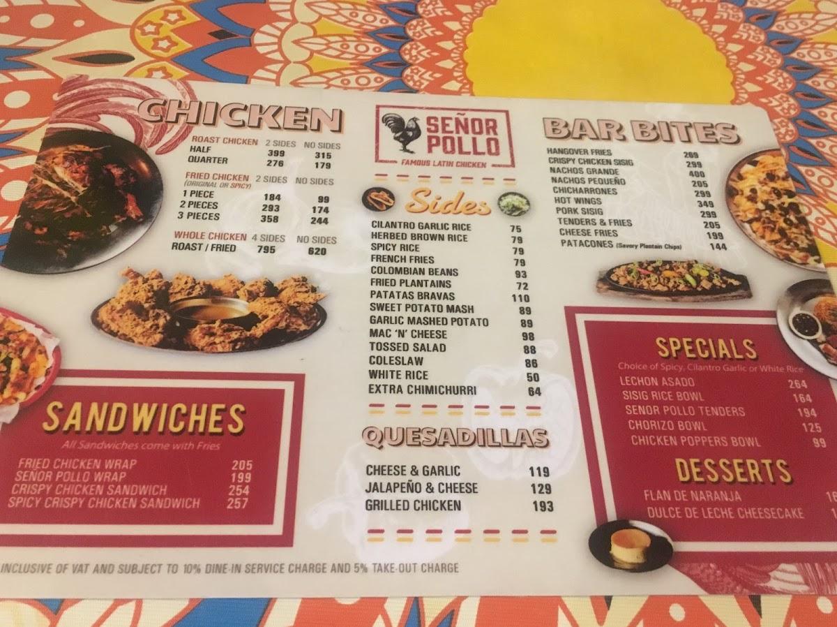 Menu at Señor Pollo restaurant, Pasig