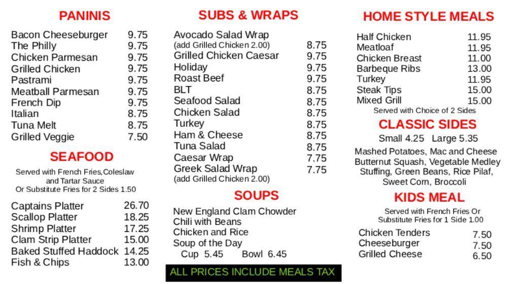 Menu at Avocados restaurant, Bourne