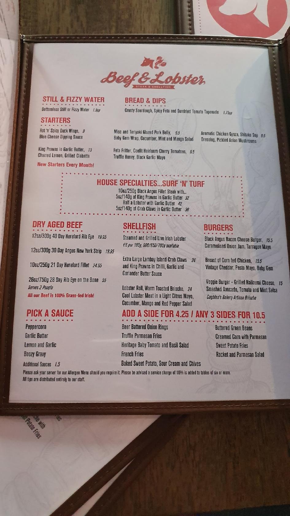 Menu at Ribeye Steakhouse, Malahide, 9 Townyard Ln