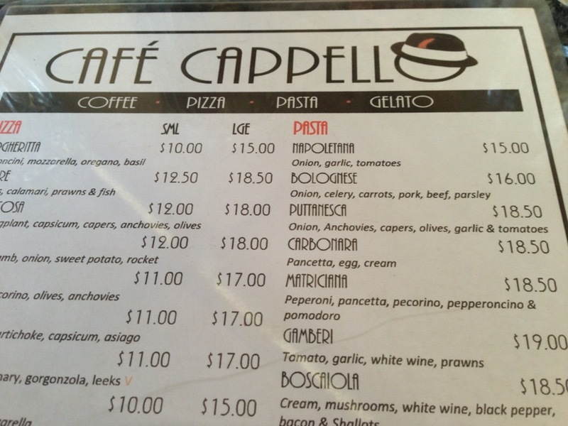 Menu at Café Capello cafe Lismore