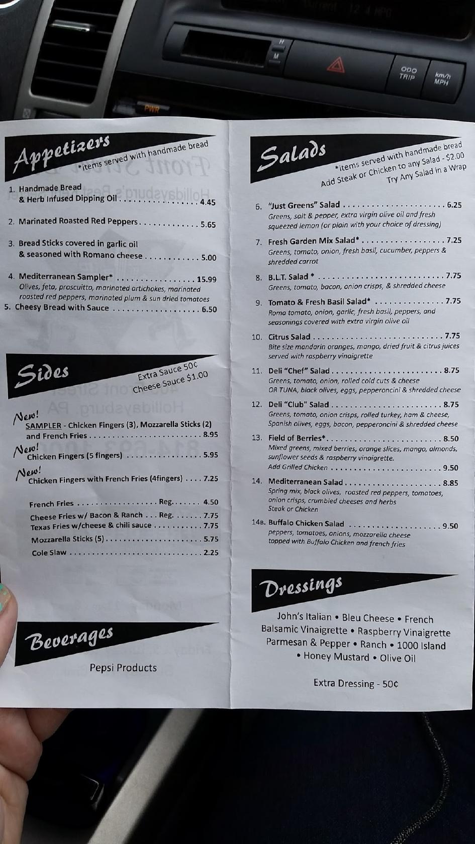 Menu at Front Street Deli of Hollidaysburg PA pizzeria, Hollidaysburg