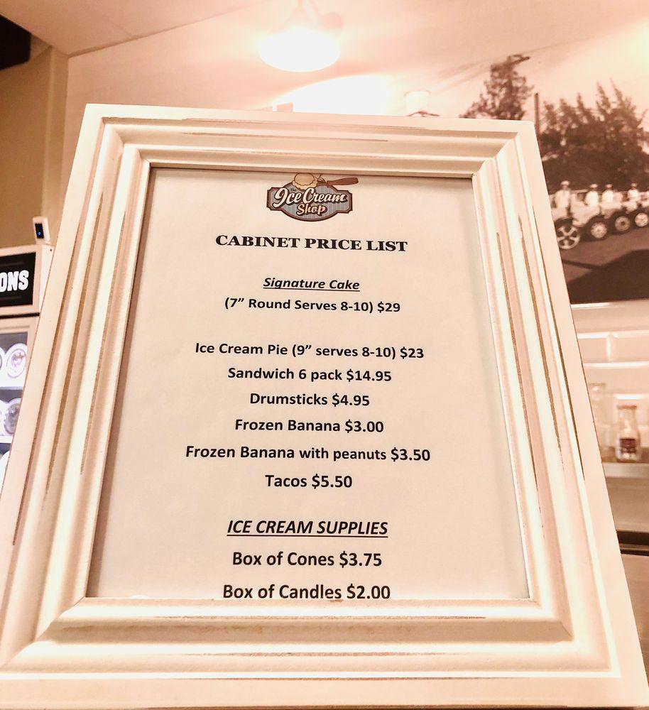 Carta del postres The Ice Cream Shop, Glendora