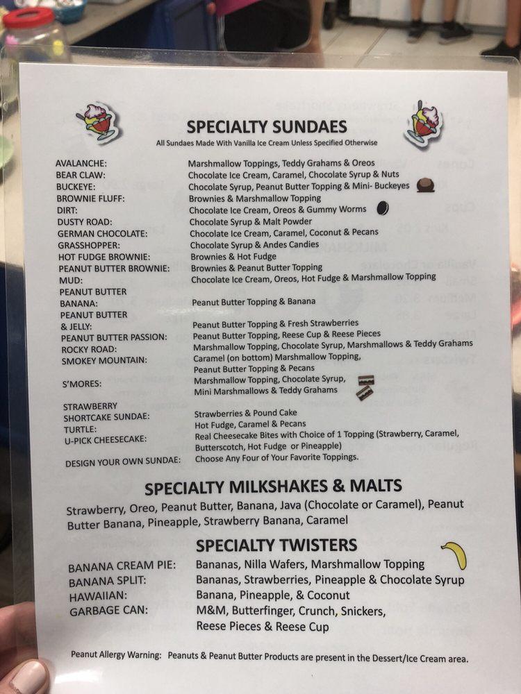 Menu at Twister's Diner restaurant, Knoxville, Washington Pike