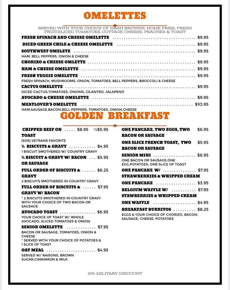 Menu at Cactus Trails Cafe, Twentynine Palms