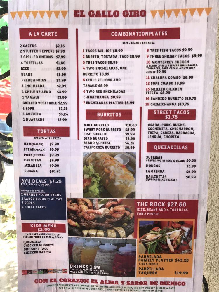 Menu at El Gallo Giro restaurant, Provo, 346n N University Ave