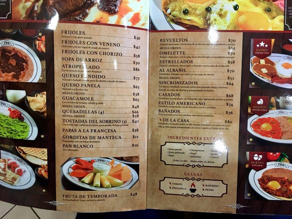 Menu at Merendero Tino Cumbres restaurant, Monterrey