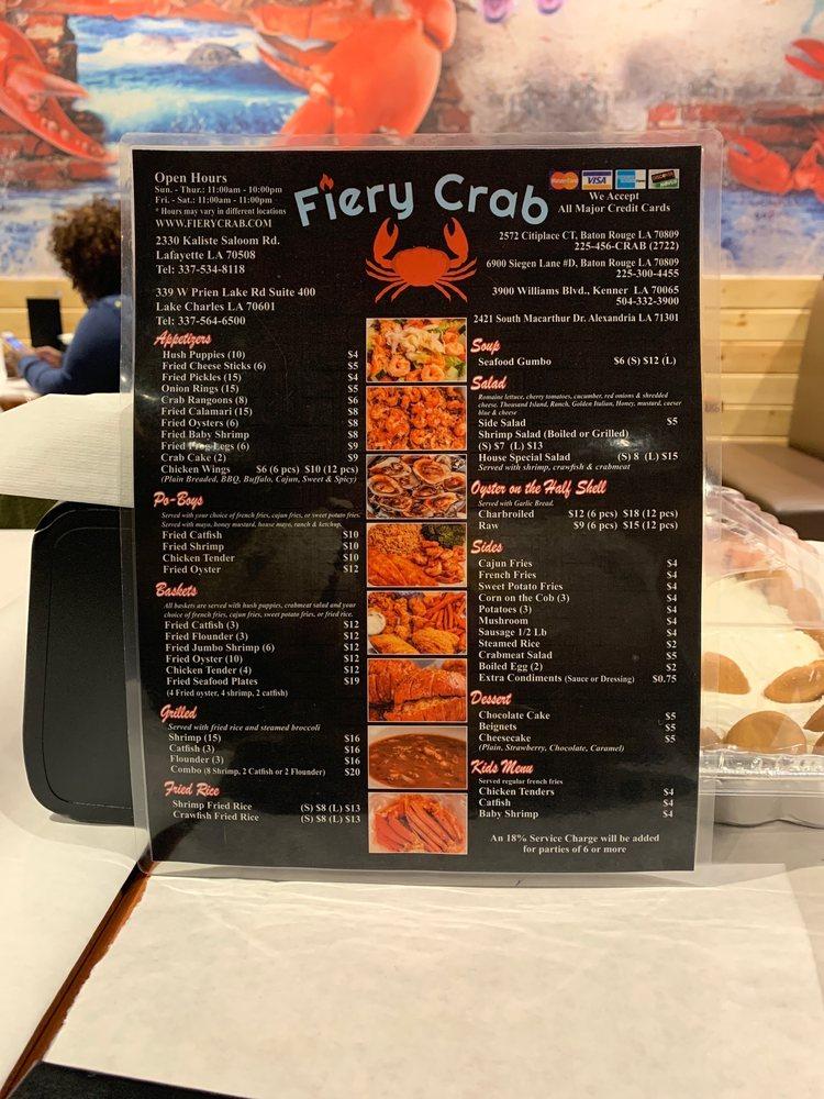 Menu at Fiery Crab Seafood Restaurant And Bar, Kenner