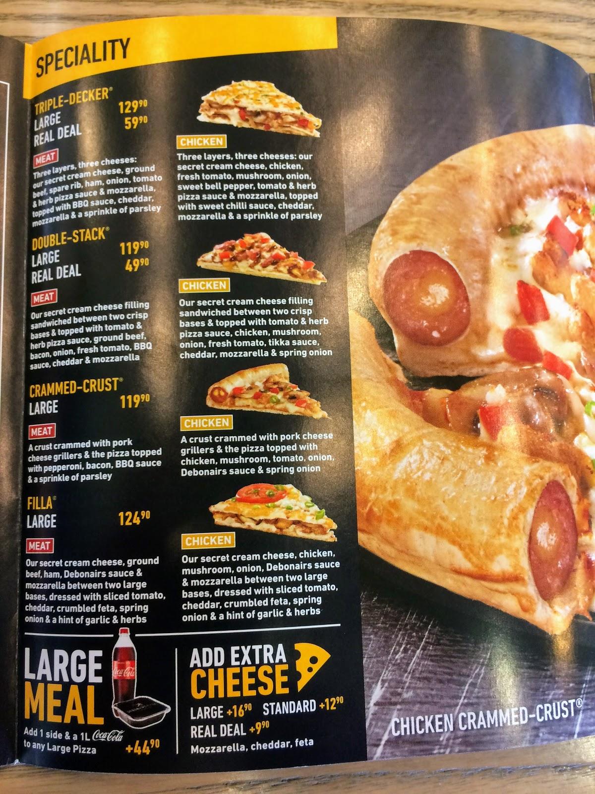 Menu au Debonairs Pizza restaurant, Plettenberg Bay