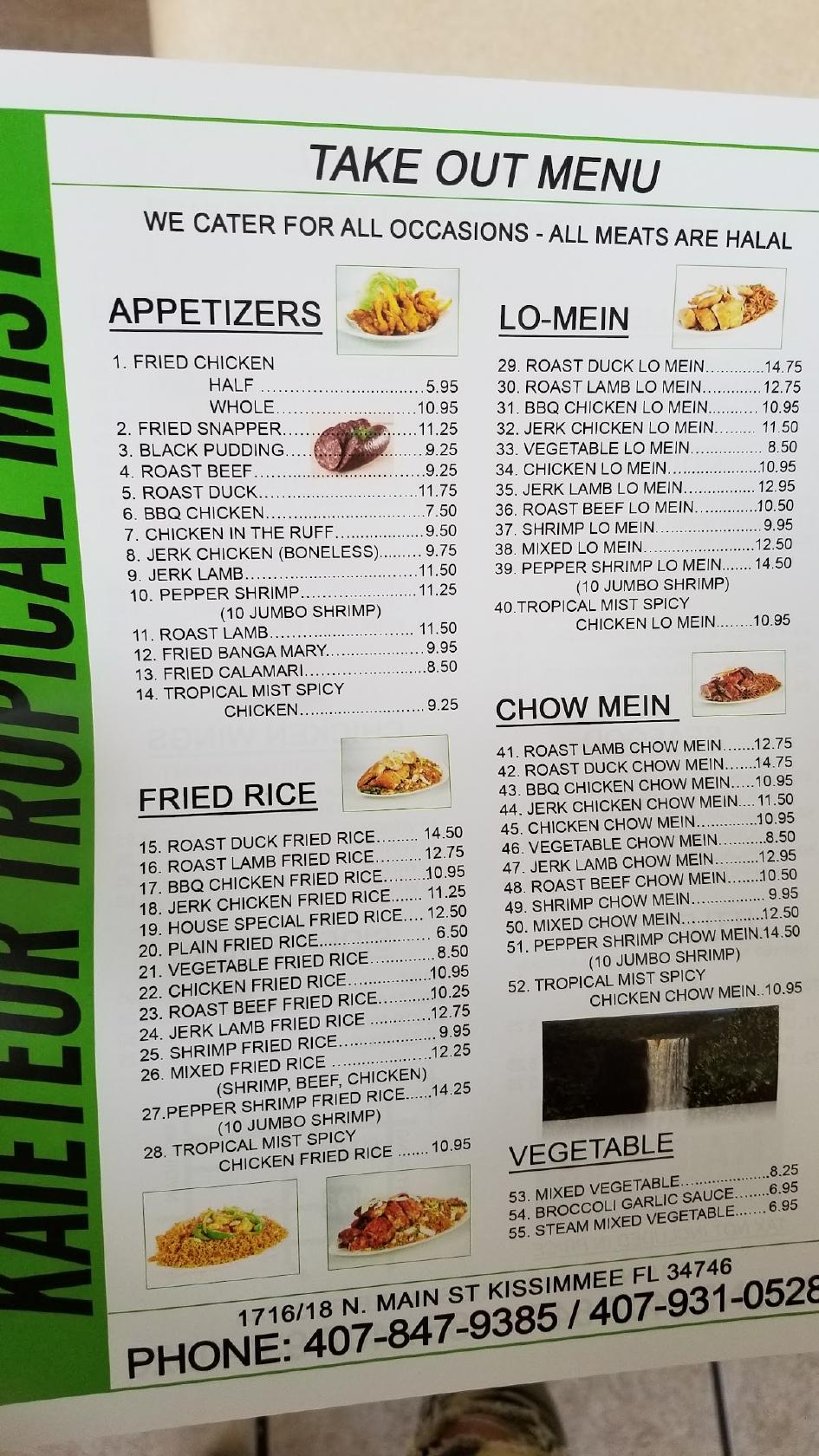 Menu at Kaieteur Tropical Mist LLC restaurant, Kissimmee