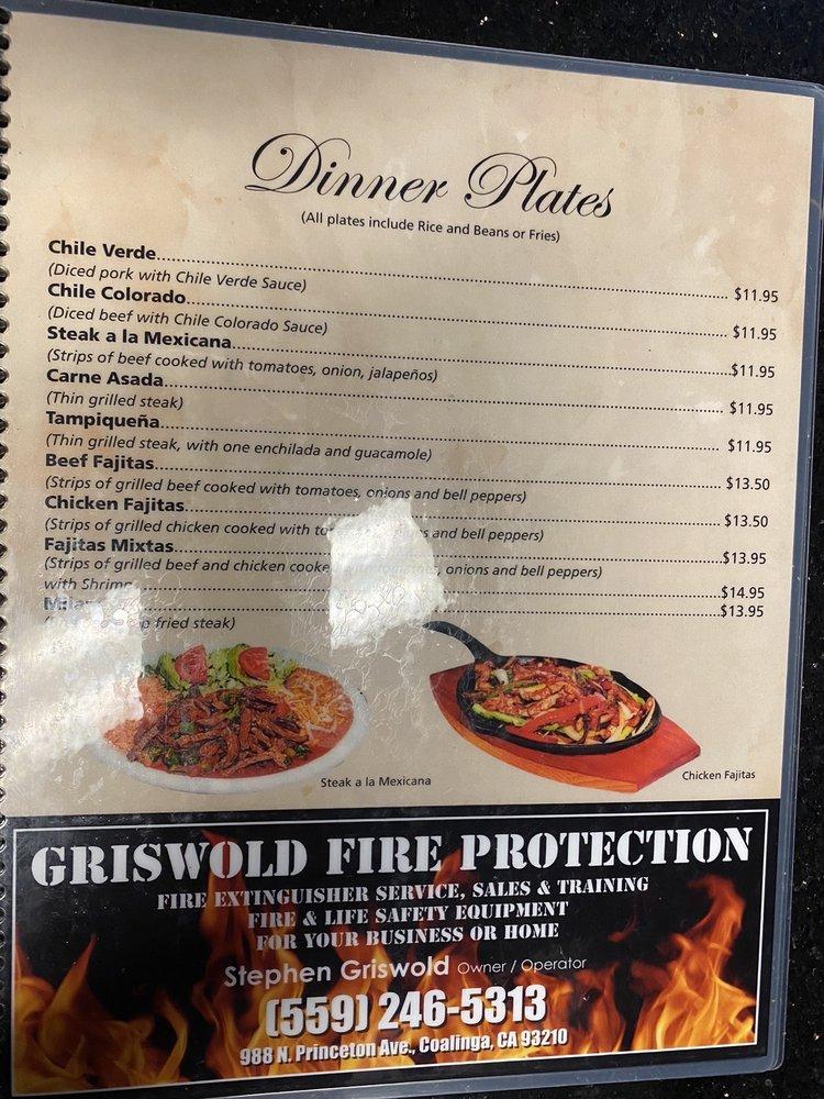 Menu at Los Reyes Mexican Grill and Seafood restaurant, Coalinga