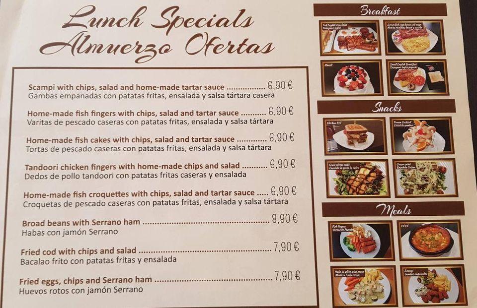 Menu at Tito´s Cafe, Nerja