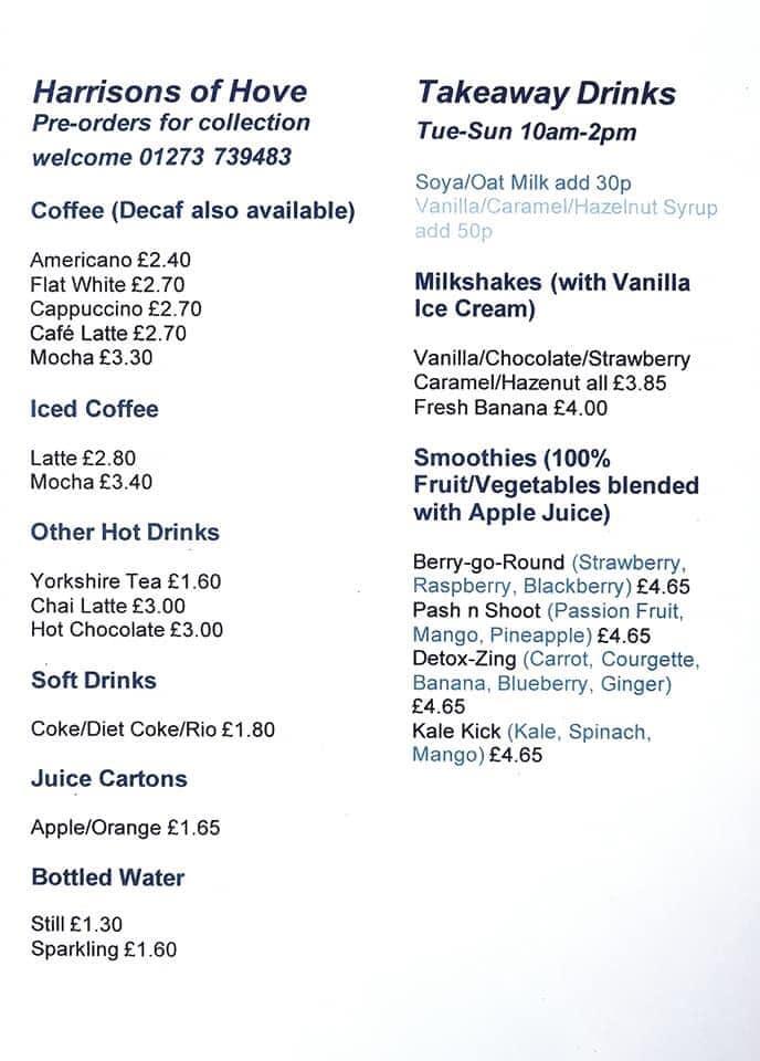 Menu at Harrisons of Hove restaurant, Hove