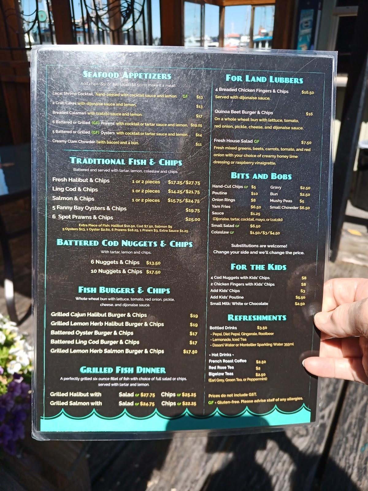 Menu at Trollers Fish & Chips restaurant, Nanaimo