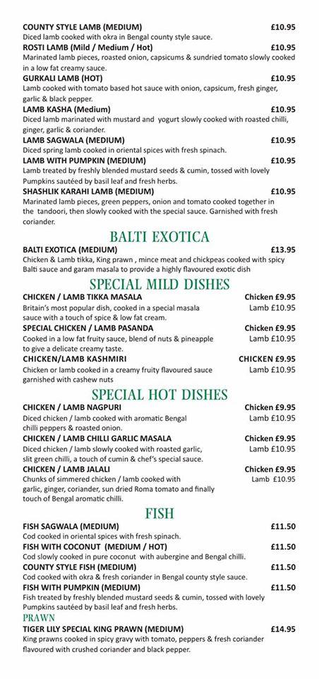 BENGAL TIGER LILY, Nether Alderley - Menu, Prices & Restaurant