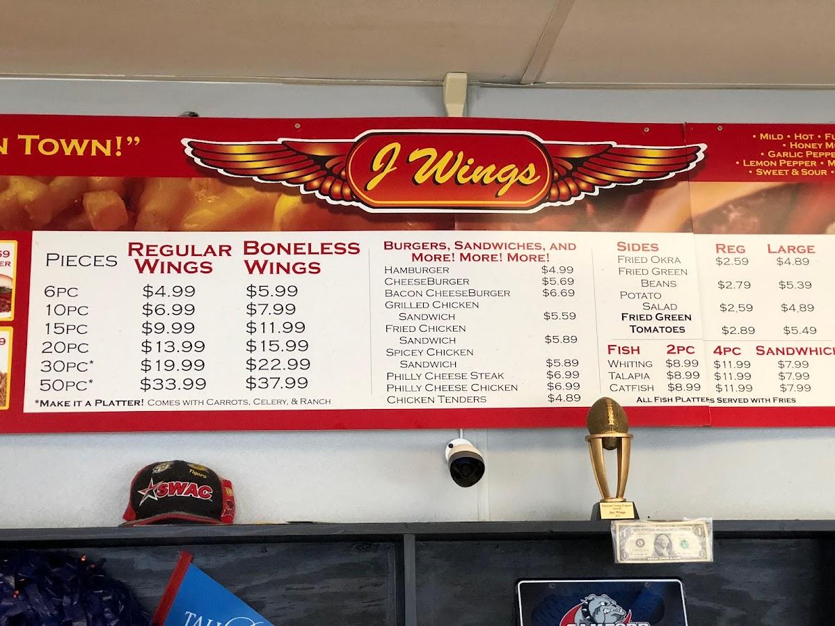 Menu at J Wings restaurant, Fultondale