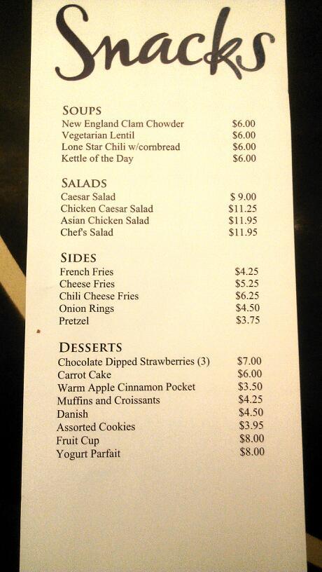 Menu at Snacks At The Bellagio cafe, Las Vegas, 3600 S Las Vegas Blvd