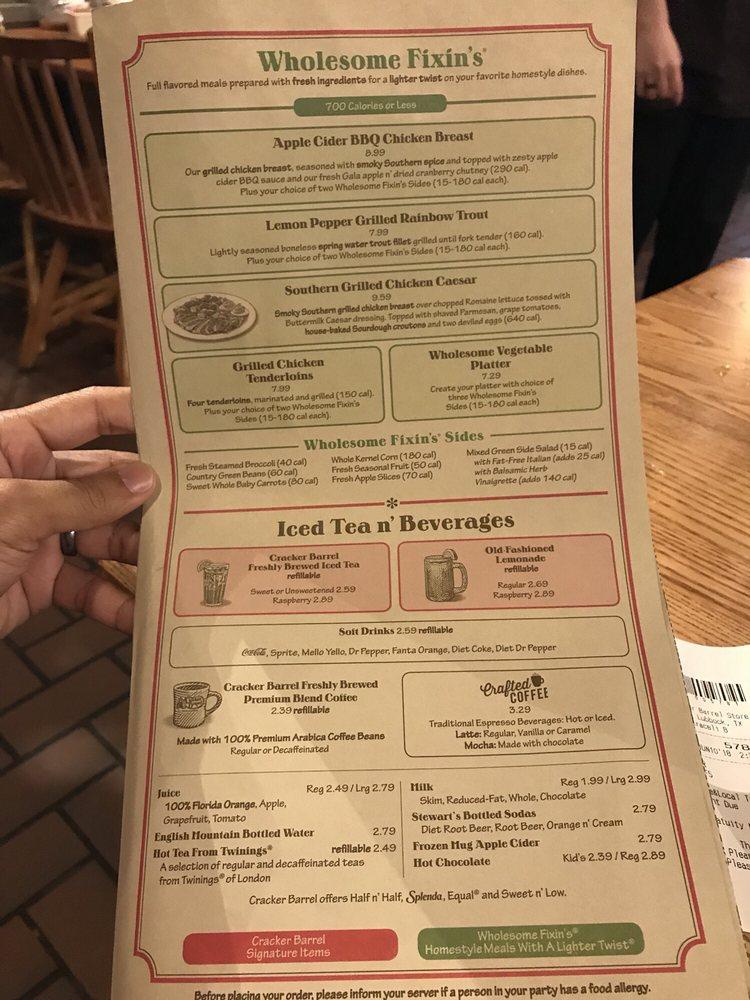 Menu at Cracker Barrel Old Country Store, Lubbock
