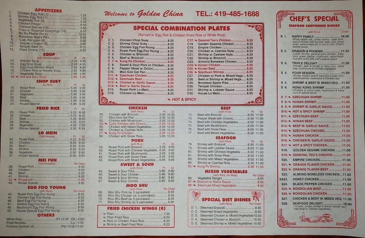 Menu at GOLDEN CHINA restaurant, Montpelier