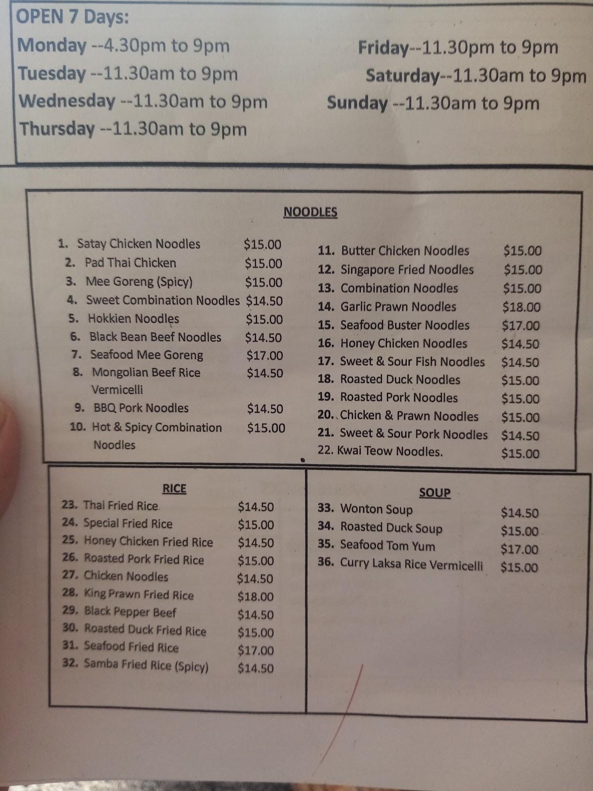 Menu at Terrace End Takeaways fast food, Palmerston North
