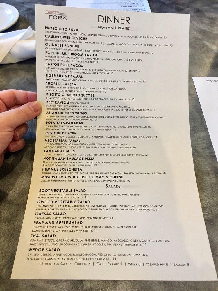 Menu at The Twisted Fork restaurant, Reno