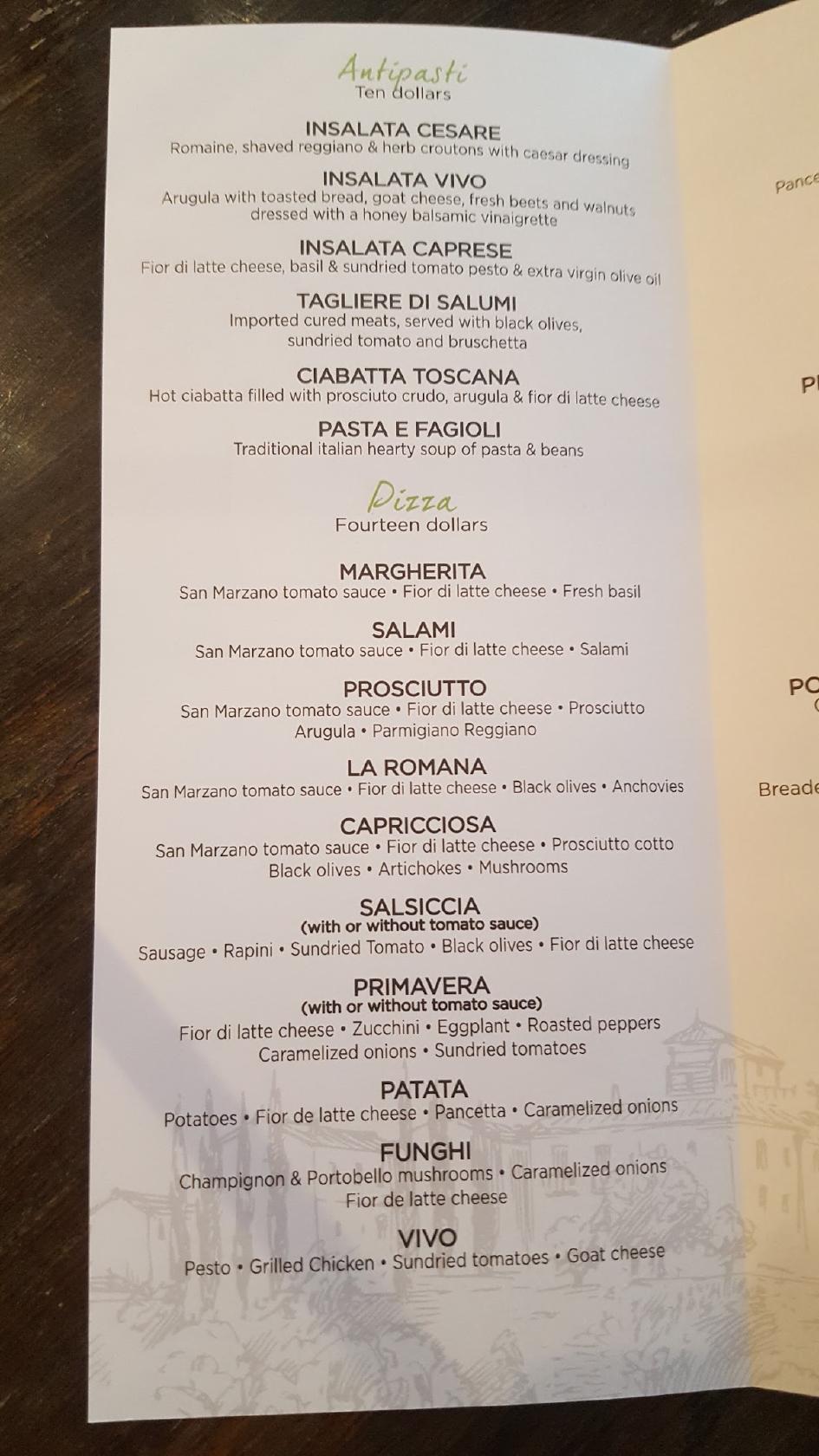 Menu at Vivo Pizza+Pasta pizzeria, Toronto, 150 N Queen St