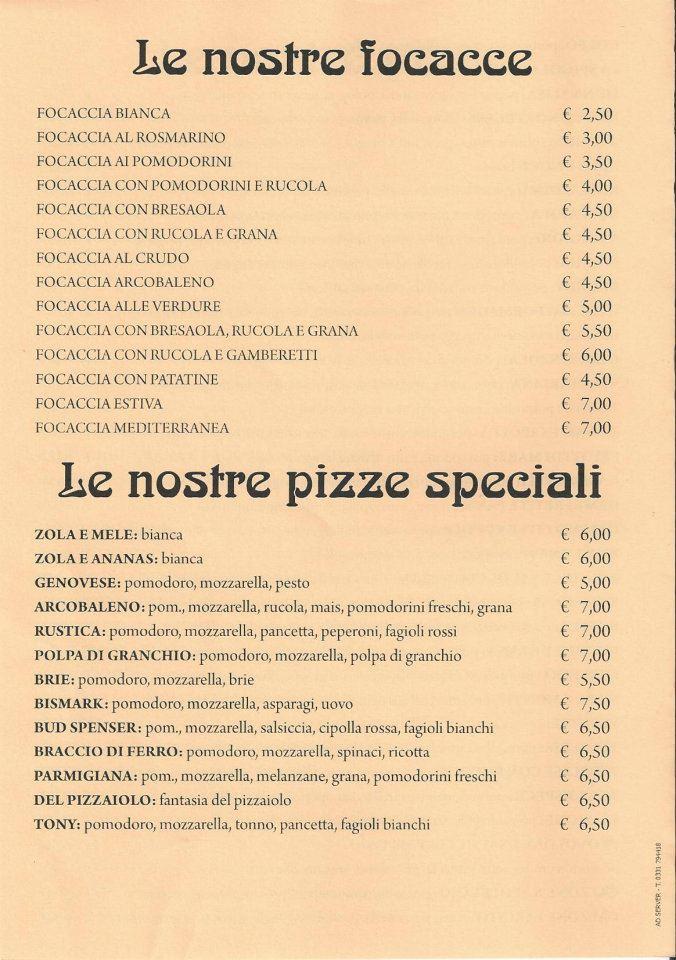 Menu di La Rondine 