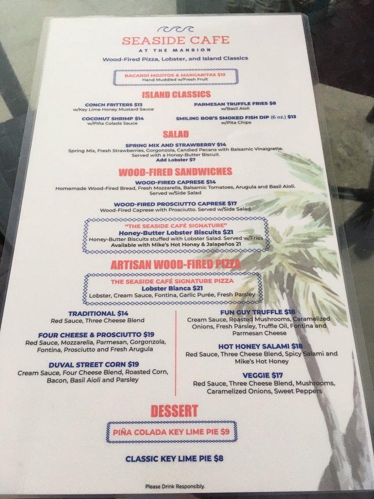 Menu at Seaside Cafe at the Mansion, Key West