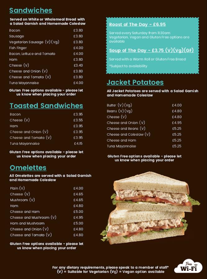 Menu at Moments Café and Memory Matters Hub cafe, Plymouth