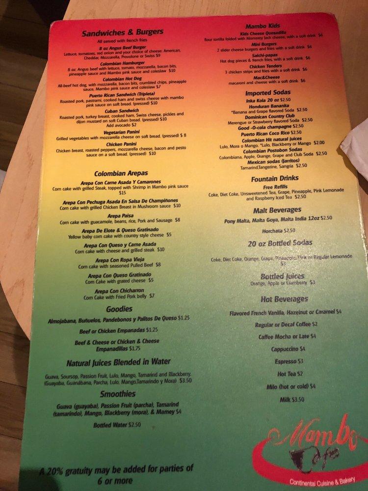 Menu at Mambo Café cafe, Pleasantville