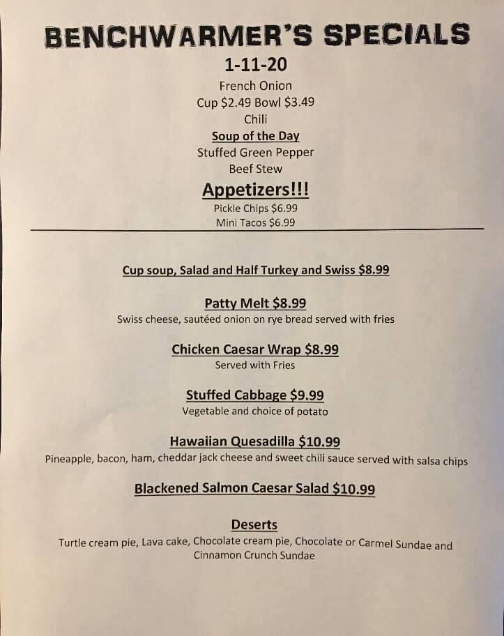 Menu at Bench Warmers Sports Bar & Grill, Sandusky