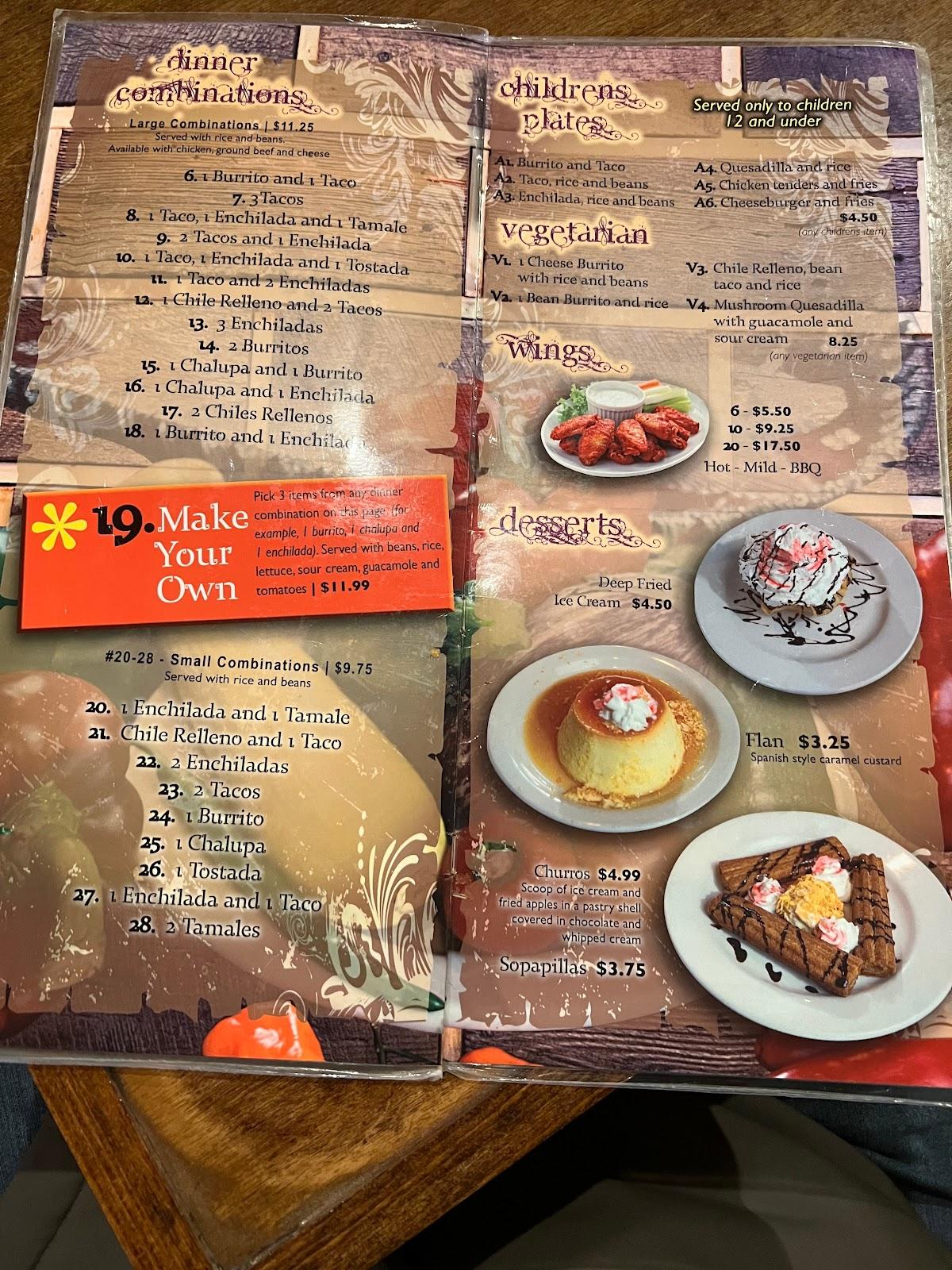 Menu at El Puente Mexican Restaurant, Capon Bridge