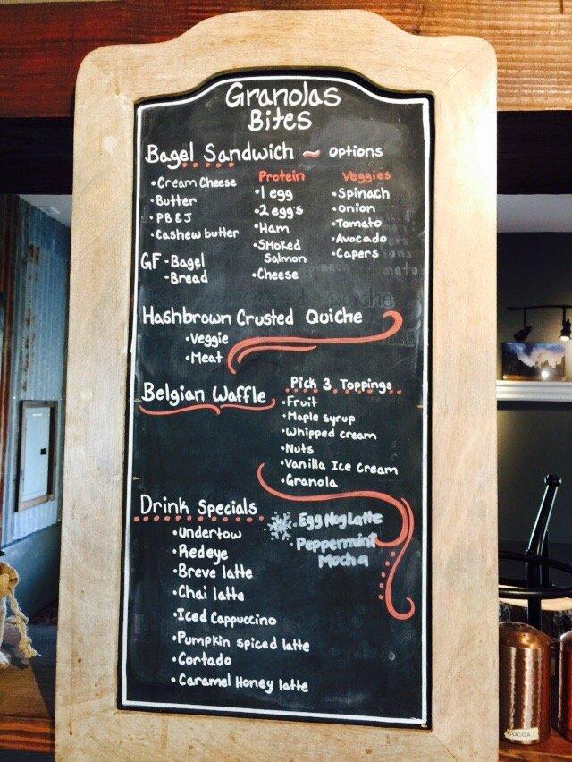 Menu at Granola's Coffee House, Half Moon Bay